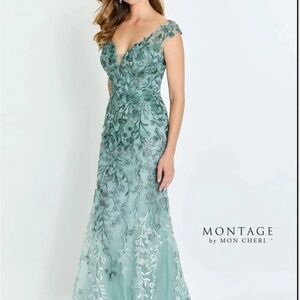 Montage by Mon Cheri Sage M522 Lace Evening Dress size 8